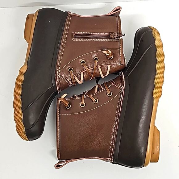 Serra Womens Genuine Leather Fleece Lined Lace Up Winter Brown Duck Boots Size 7 - Picture 5 of 11